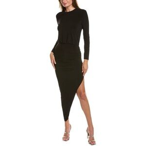 NWT Norma Kamali Black Long Sleeve Crewneck Side Drape Gown Dress Size M 38